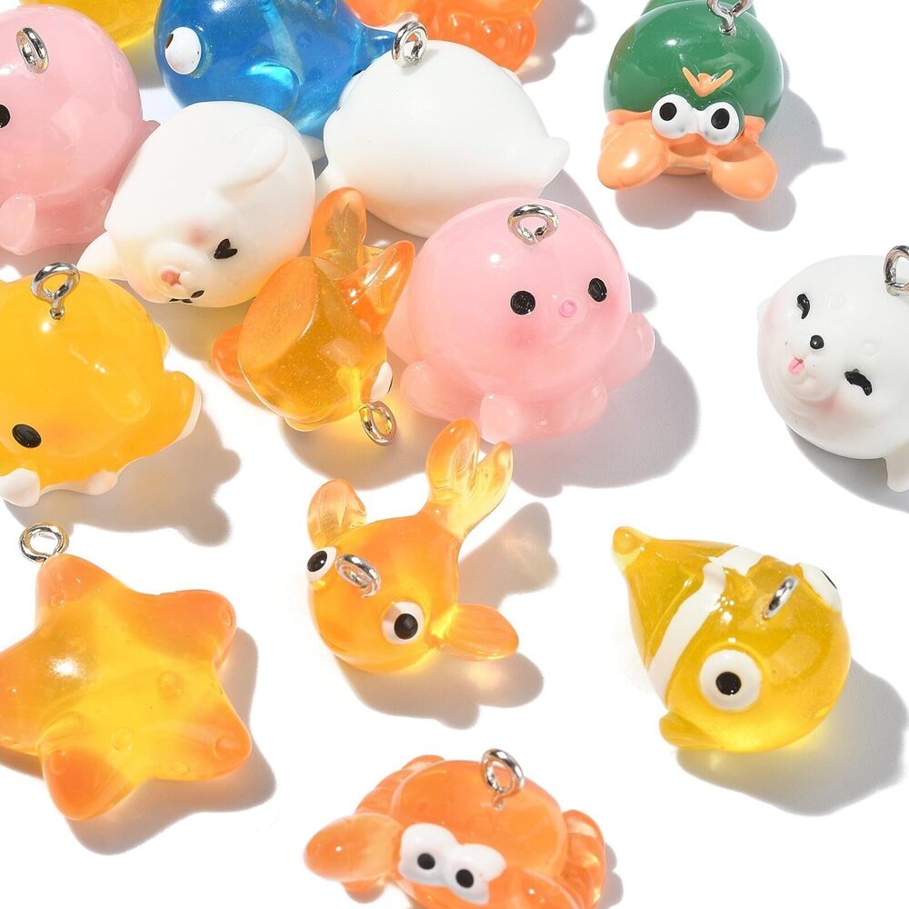 4245 20 Pcs 10 Styles Ocean Theme Resin Charms Kawaii Sea Animal Charms